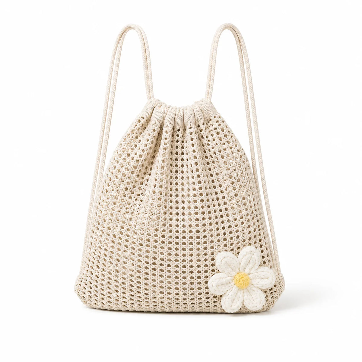 Women's Crochet Drawstring Backpack – Daisy Flower Knit Bag