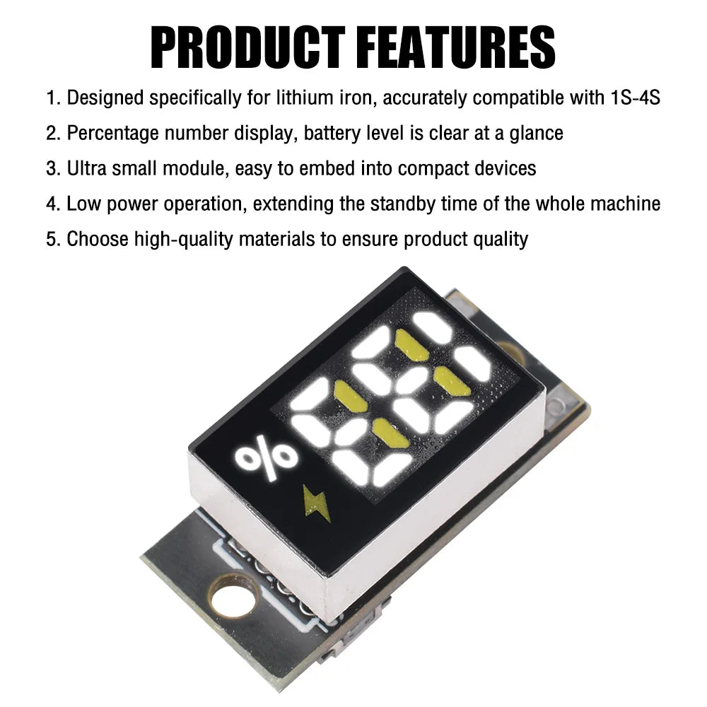 1S–4S LiFePO₄ Battery Level Indicator Module | LED Gauge
