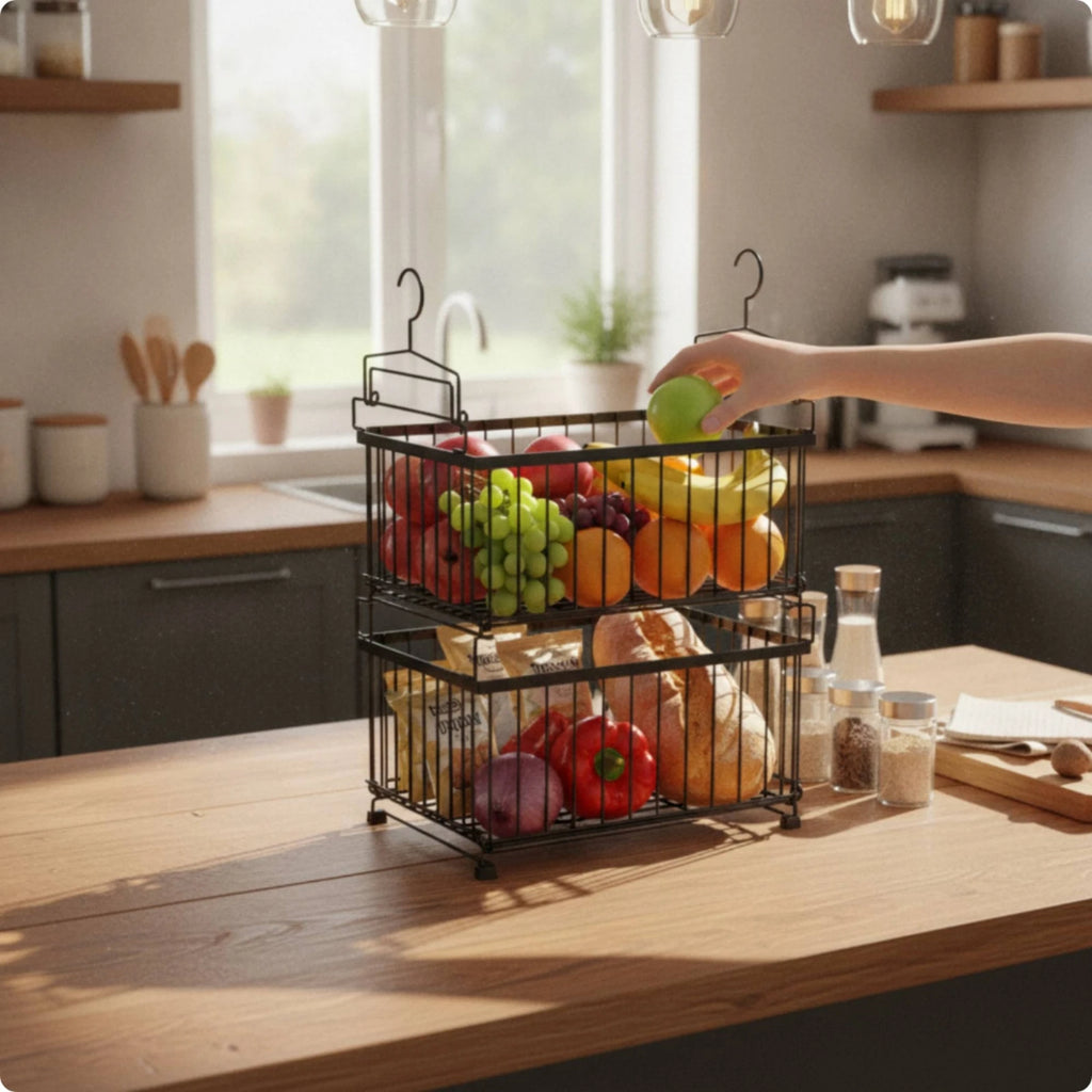 Under Shelf Basket – Stackable Wire Hanging Kitchen Organizer