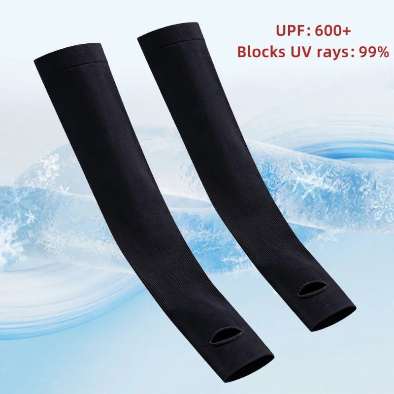 Cooling Ice Silk Arm Sleeves – UV Sun Protection Thumb Hole