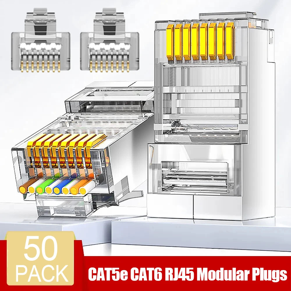 RJ45 CAT6 CAT5e Ethernet Connectors – Transparent Crystal Heads