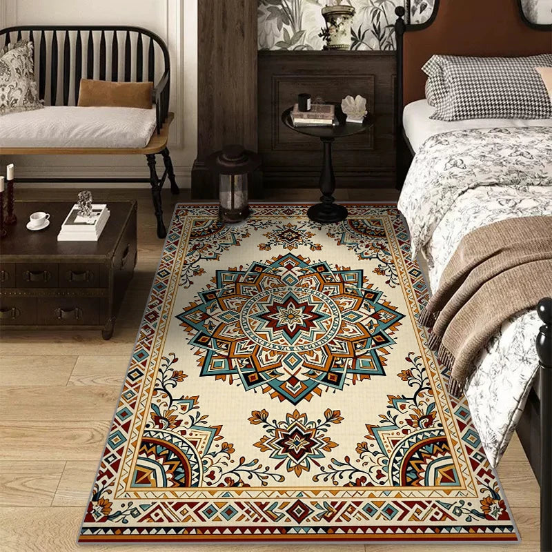 RAKKS Moroccan Crystal Velvet Rug | Boho Low-Pile Area Carpet