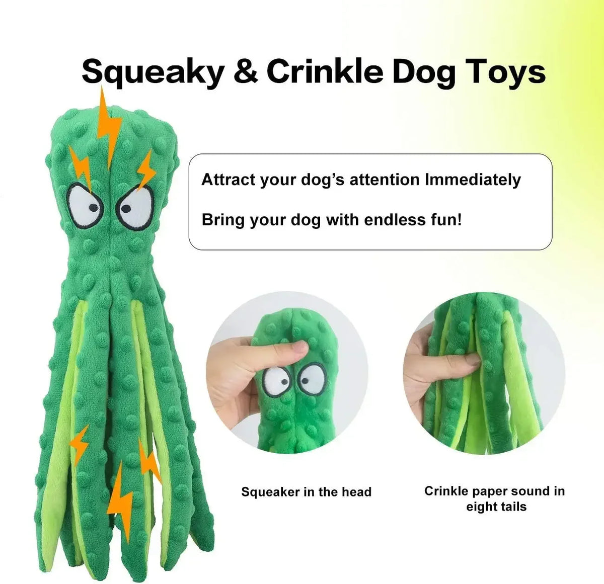Octopus Squeaky Dog Toy – No Stuffing Crinkle Plush Chew Toy