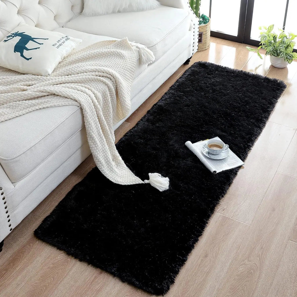 VIKAMA Black Shag Plush Area Rug – Soft Bedroom & Living Room