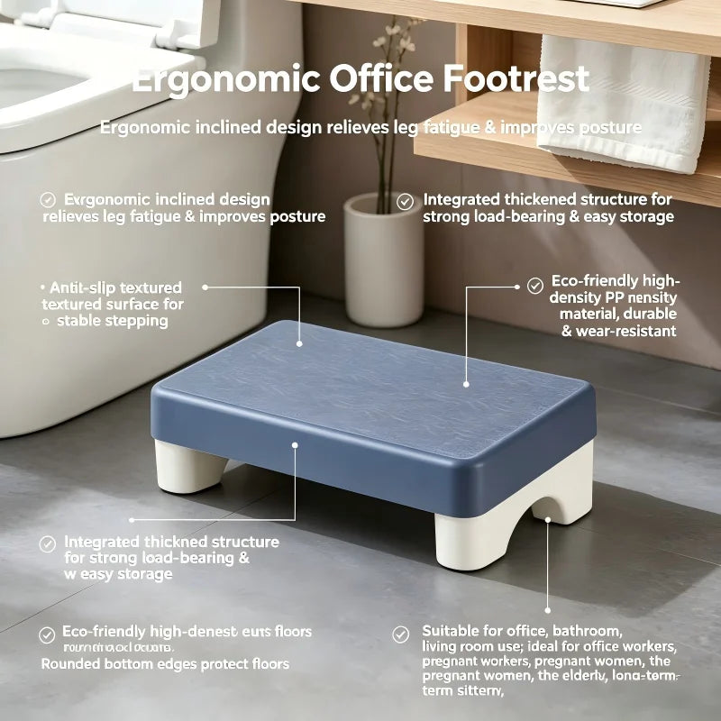 Ergonomic PP Footrest Under Desk – Cushioned Office Foot Stool