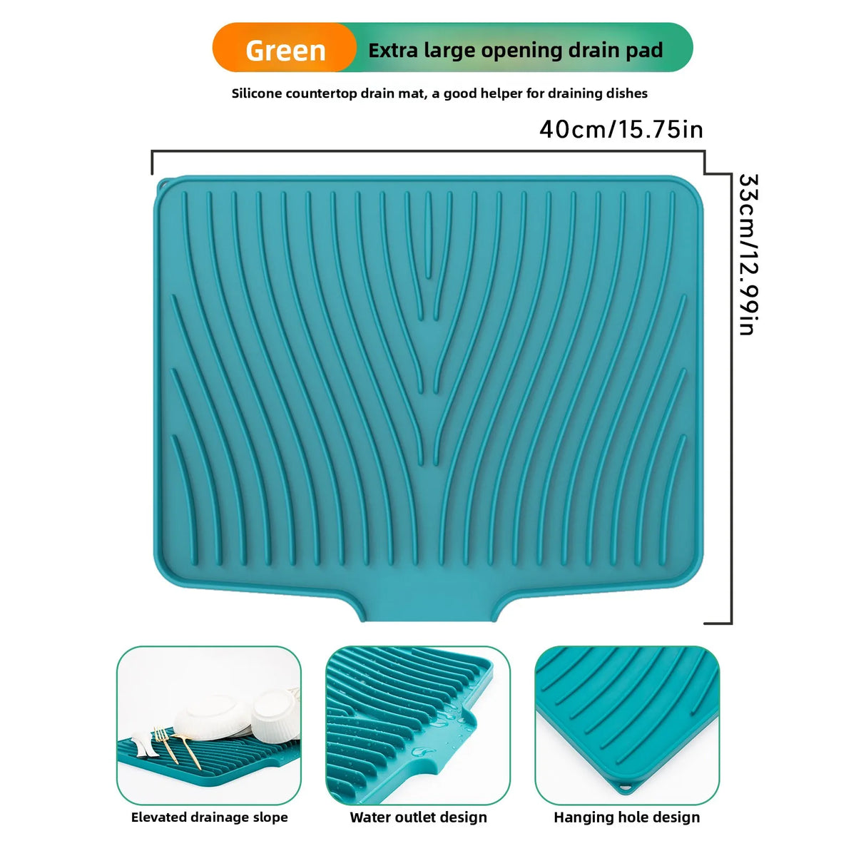 Silicone Dish Drying Mat – Food-Grade Sloped Drain Pad 40/50CM