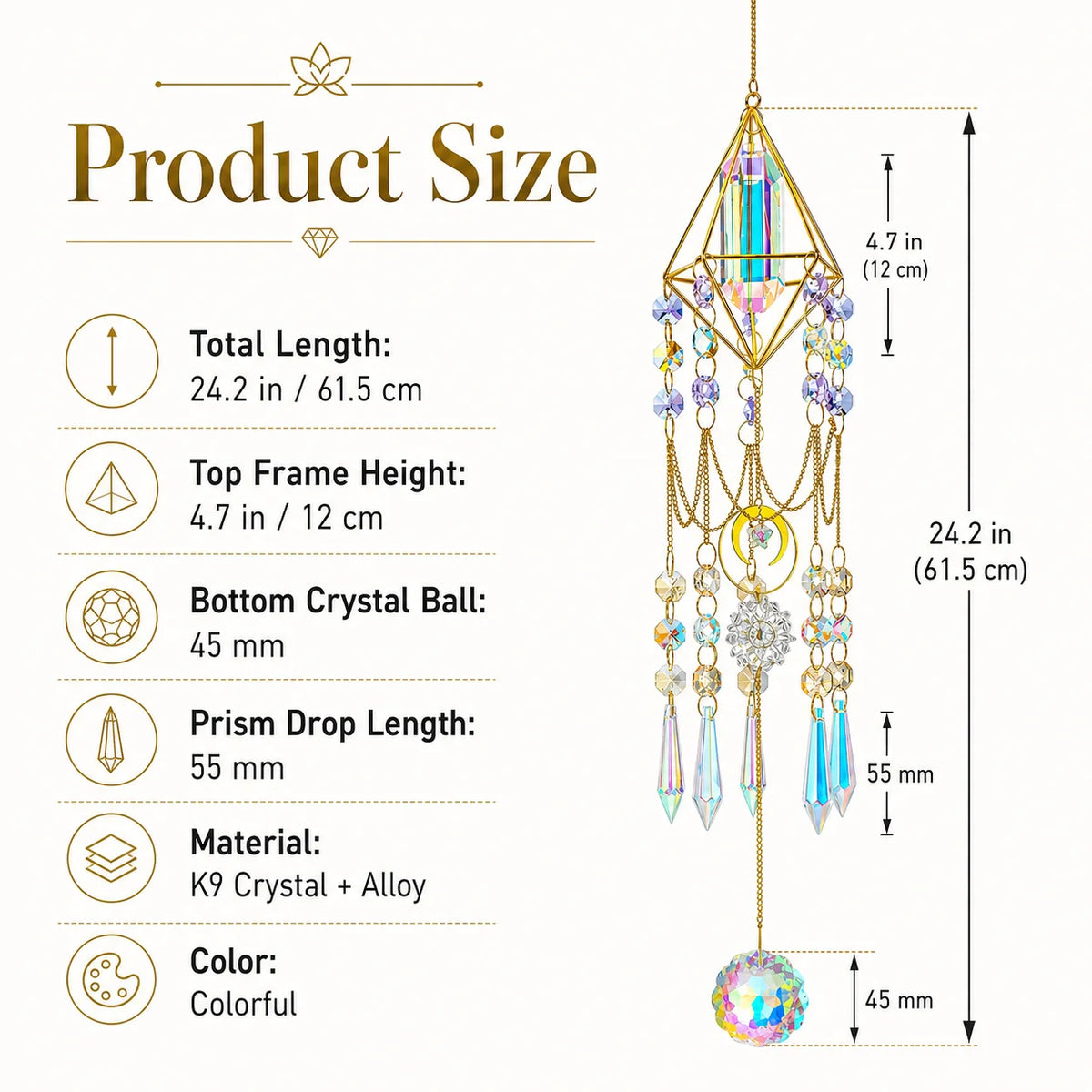 Crystal Prism Suncatcher – Gold Geometric Rainbow Window Decor