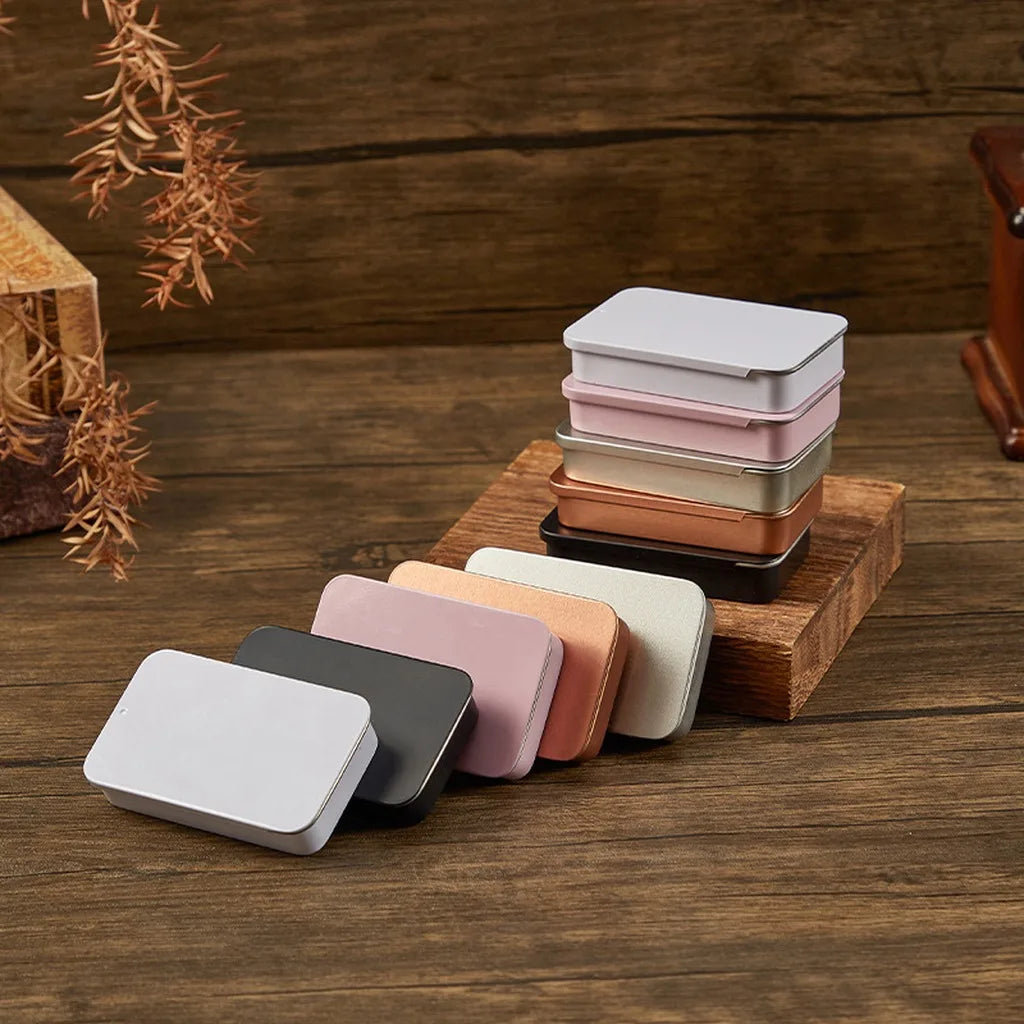 Rectangular Tin Slide-Lid Storage Box – Minimalist 2 Pack