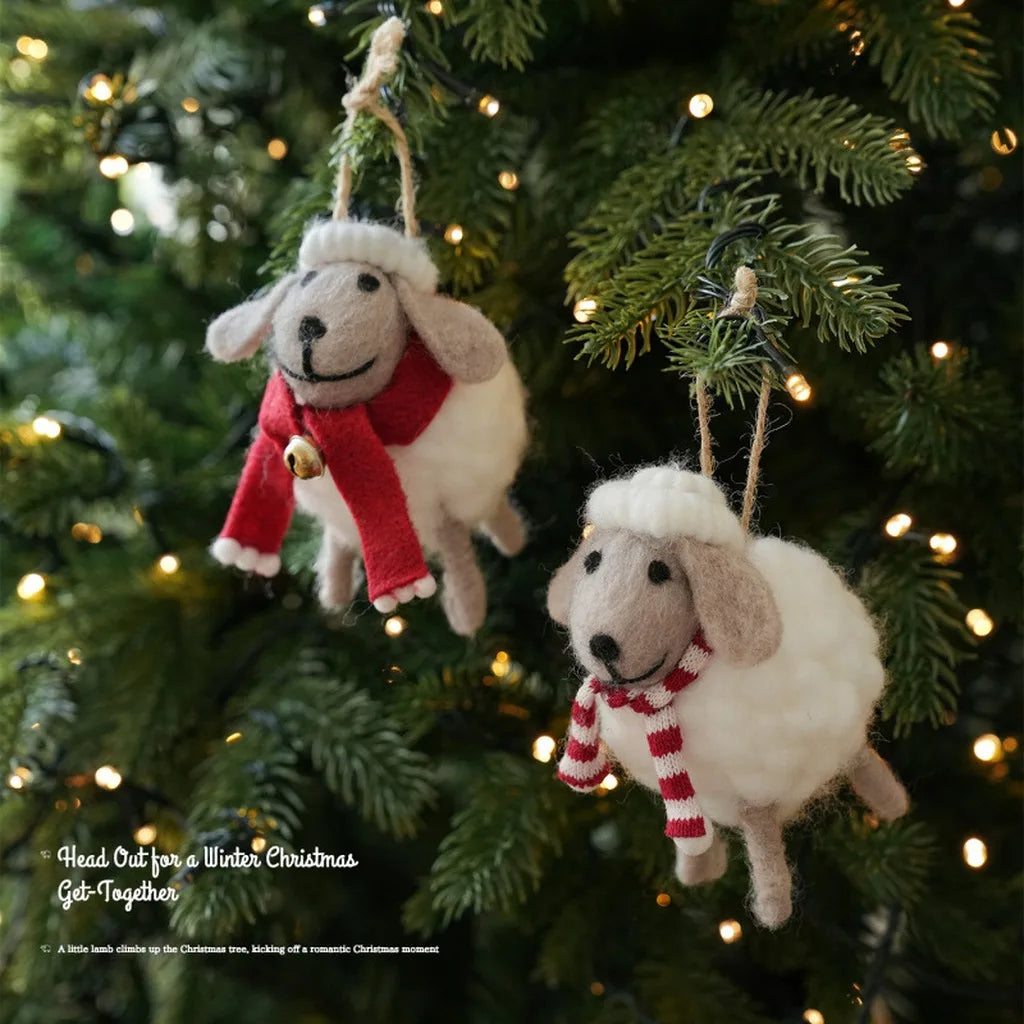 Felt Wool Sheep Christmas Ornament | Xmas Tree Hanging Decor