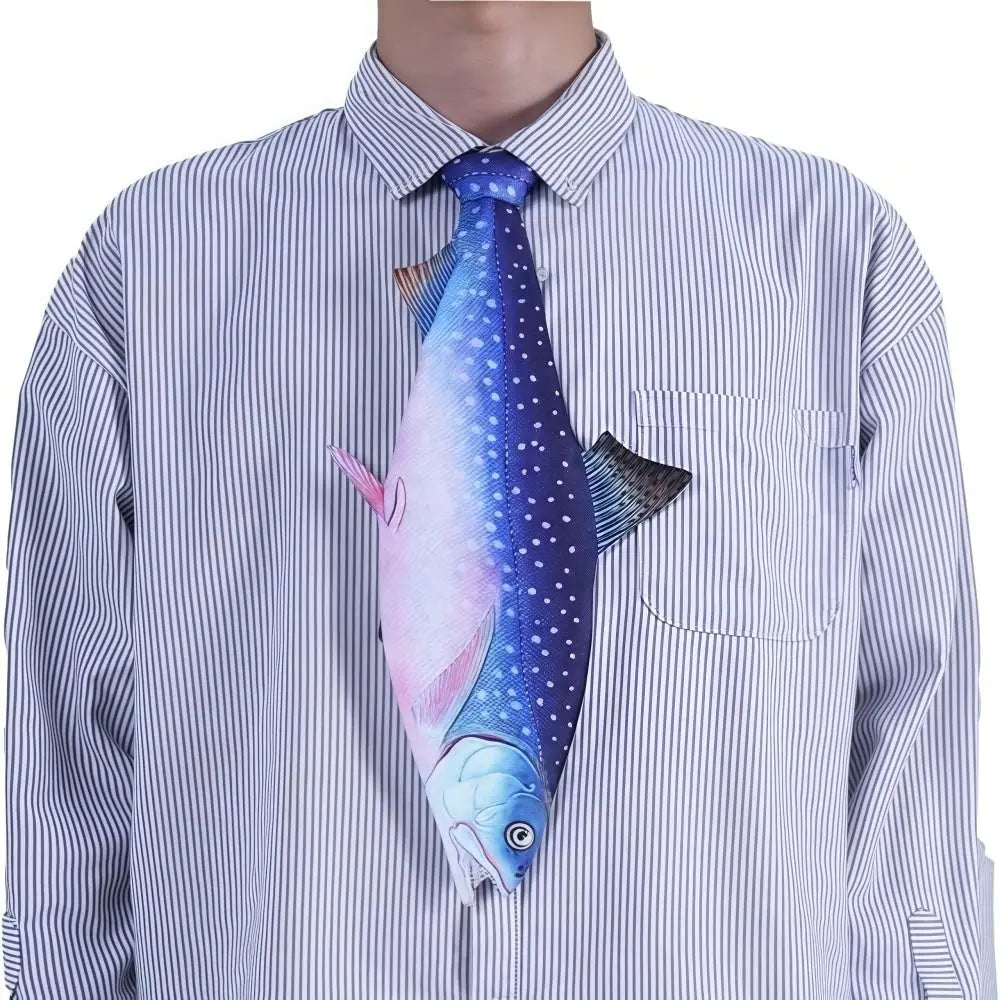 3D Fish Novelty Necktie – Satin Animal Pattern Tie