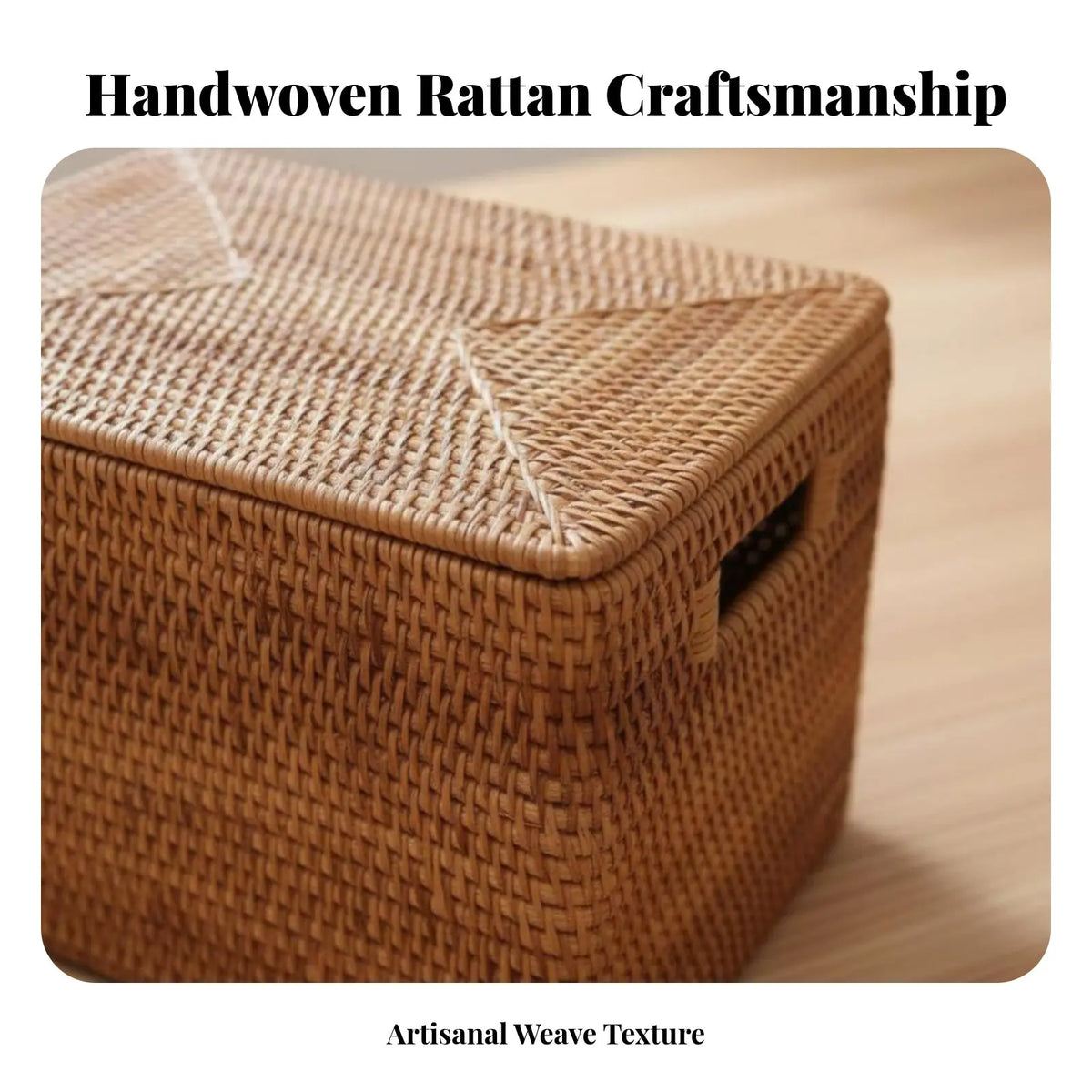 Rectangular Wicker Storage Box with Lid & Handles | Rustic