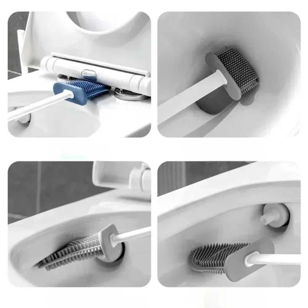 Silicone Toilet Brush & Holder – Flat Head Wall Mount Set