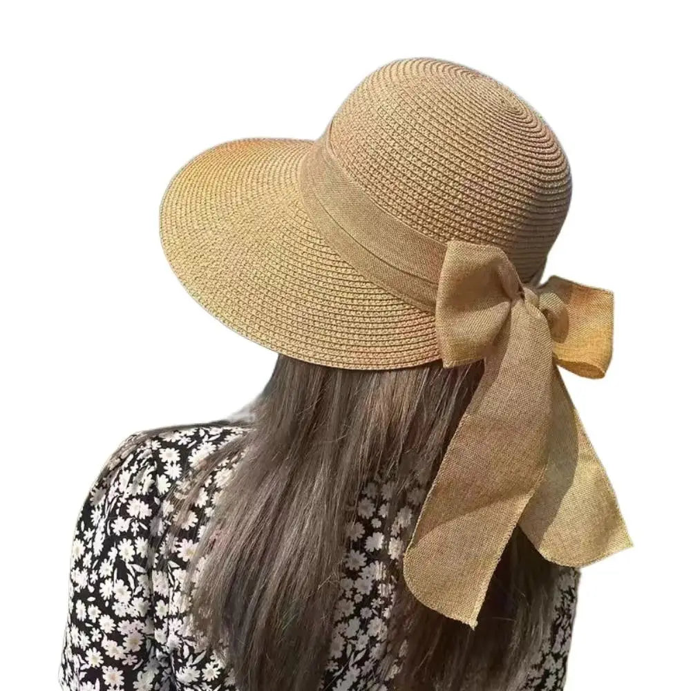 Women's Wide Brim Straw Sun Hat – UV Protection Bowknot