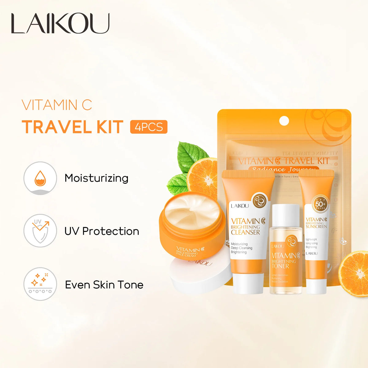 LAIKOU Vitamin C 4-Piece Skin Care Set with SPF 50+ Sunscreen
