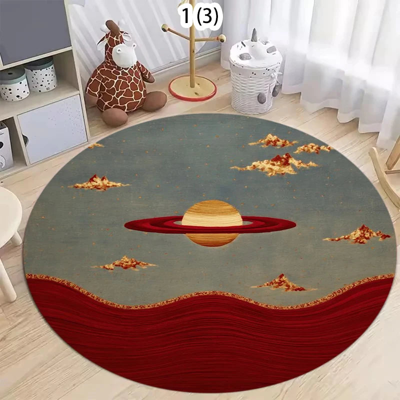 Cartoon Round Rug – Soft Polyester Bedroom Floor Mat