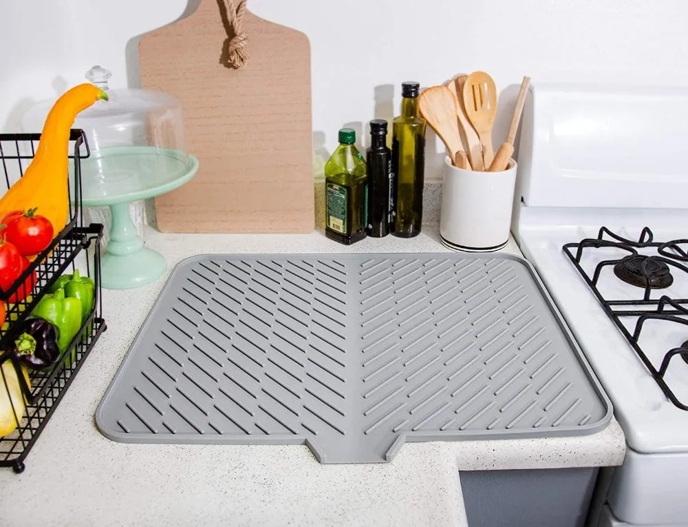 Silicone Sloped Drain Mat – Non-Slip Dish Drying Pad for Kitchen