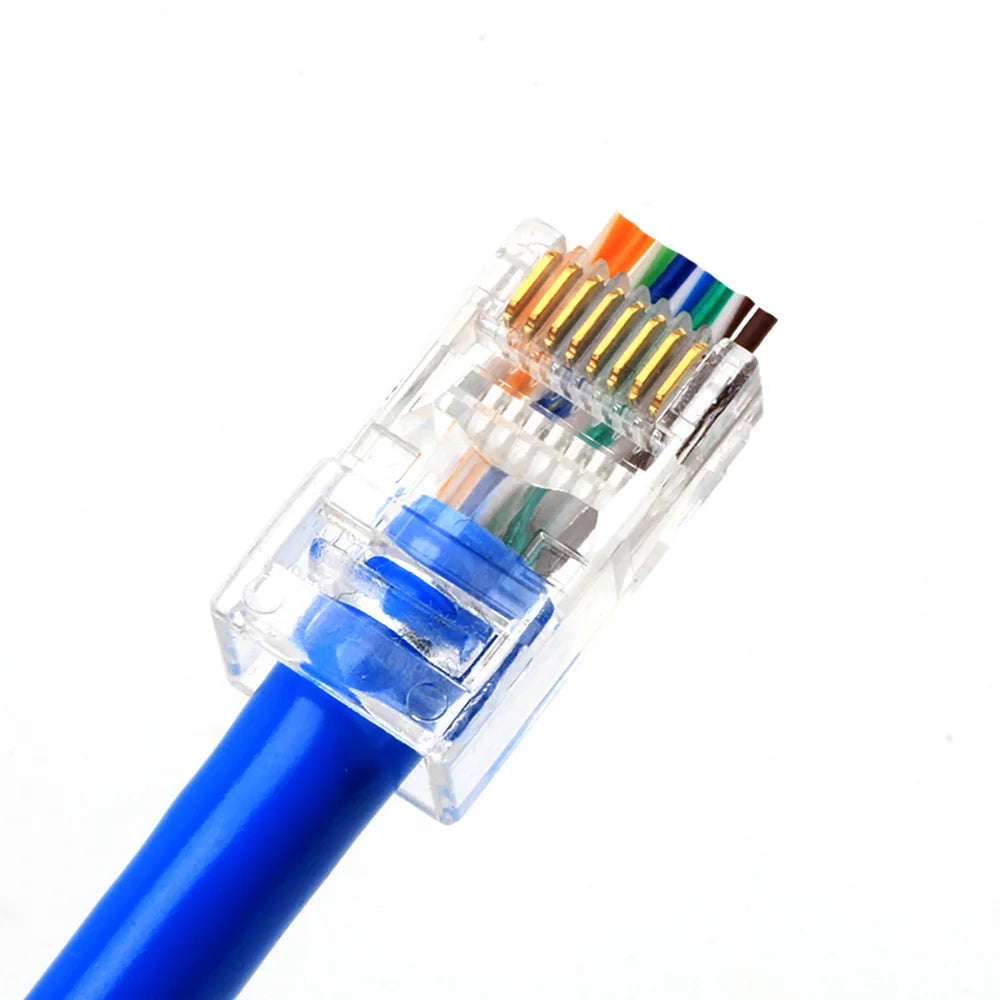 RJ45 Cat6 Pass-Through Connectors 6U Gold Plated 50/100 Pack