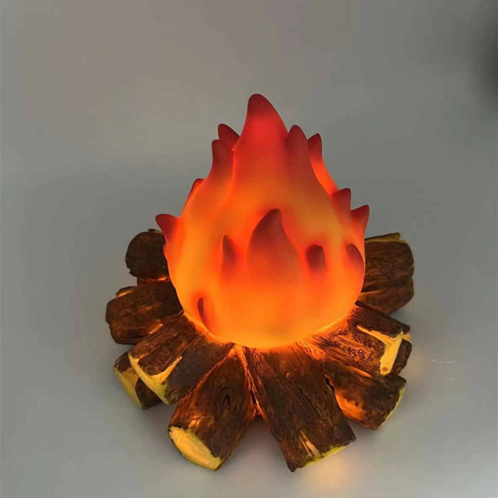 Flameless LED Fireplace Lantern | Resin Charcoal Log Table Lamp