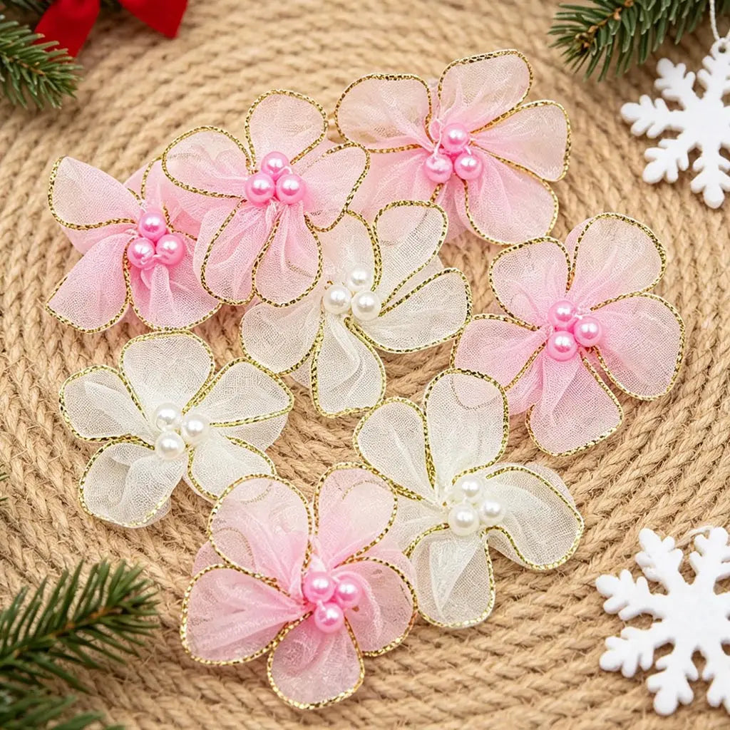 30-Pack 35mm Handmade Satin Ribbon Flowers – Hair & Craft DIY