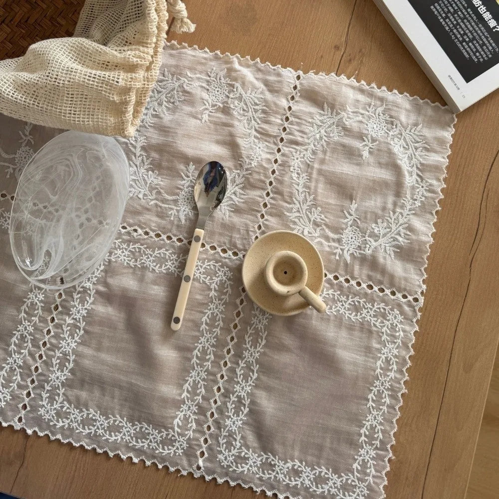 Floral Embroidered Lace Placemat & Coaster – French Style