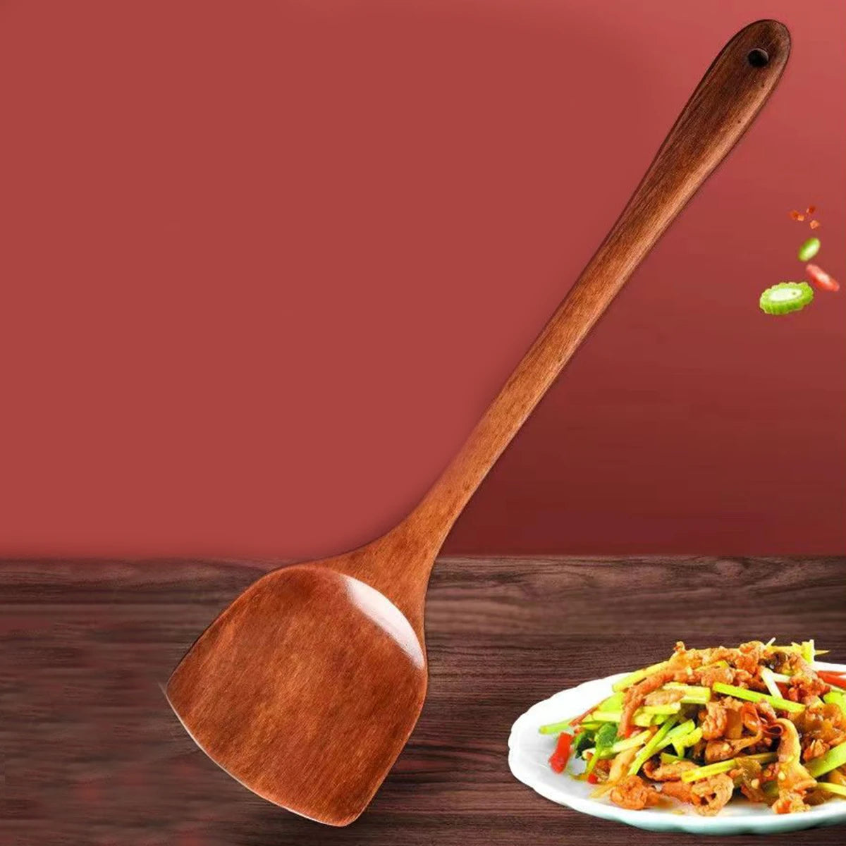 Long Handle Wooden Cooking Spatula – Non-Stick Kitchen Tool