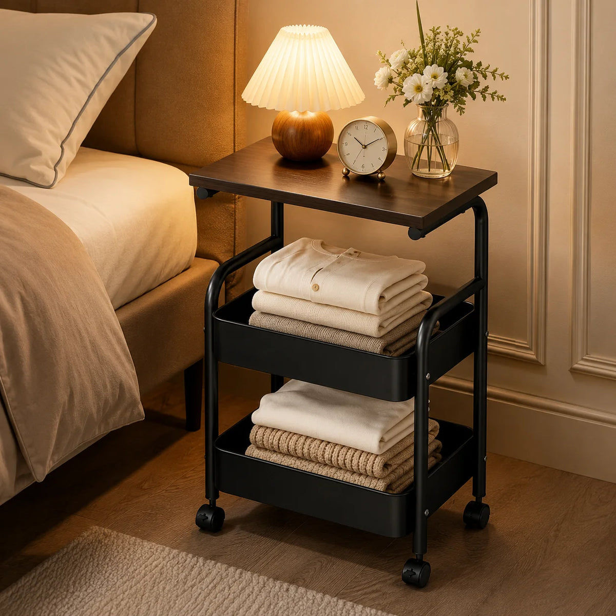 Multi-Layer Bedside Storage Shelf & Mobile Organizer Rack