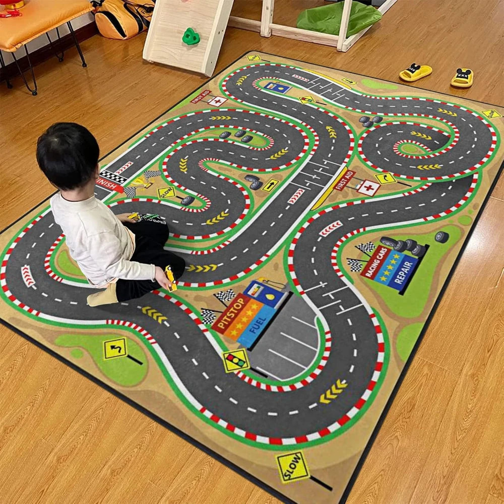 Kids Racing Track Play Mat Rug | Educational Car Carpet