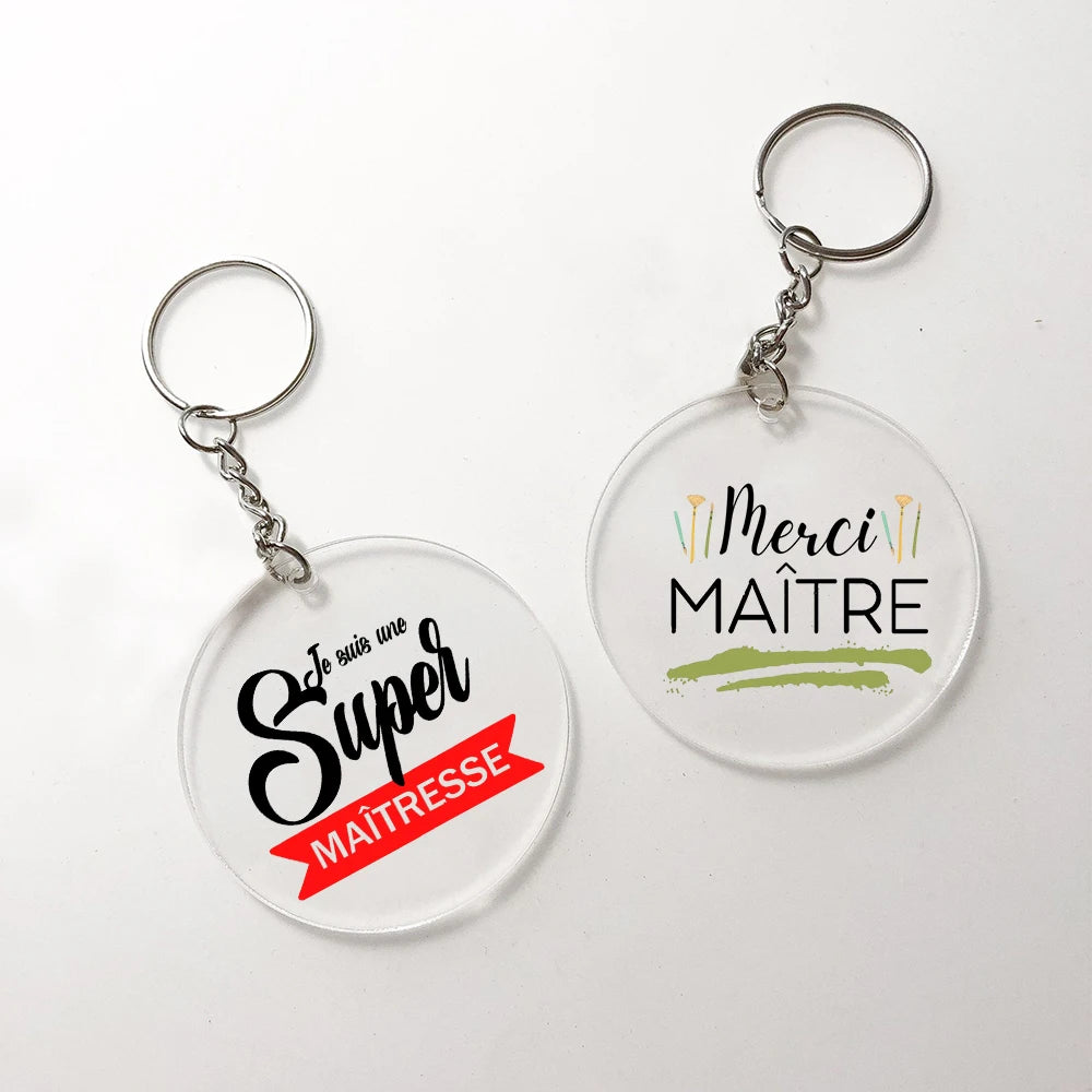 French Thank You Teacher Acrylic Keychain – Teacher's Day Gift