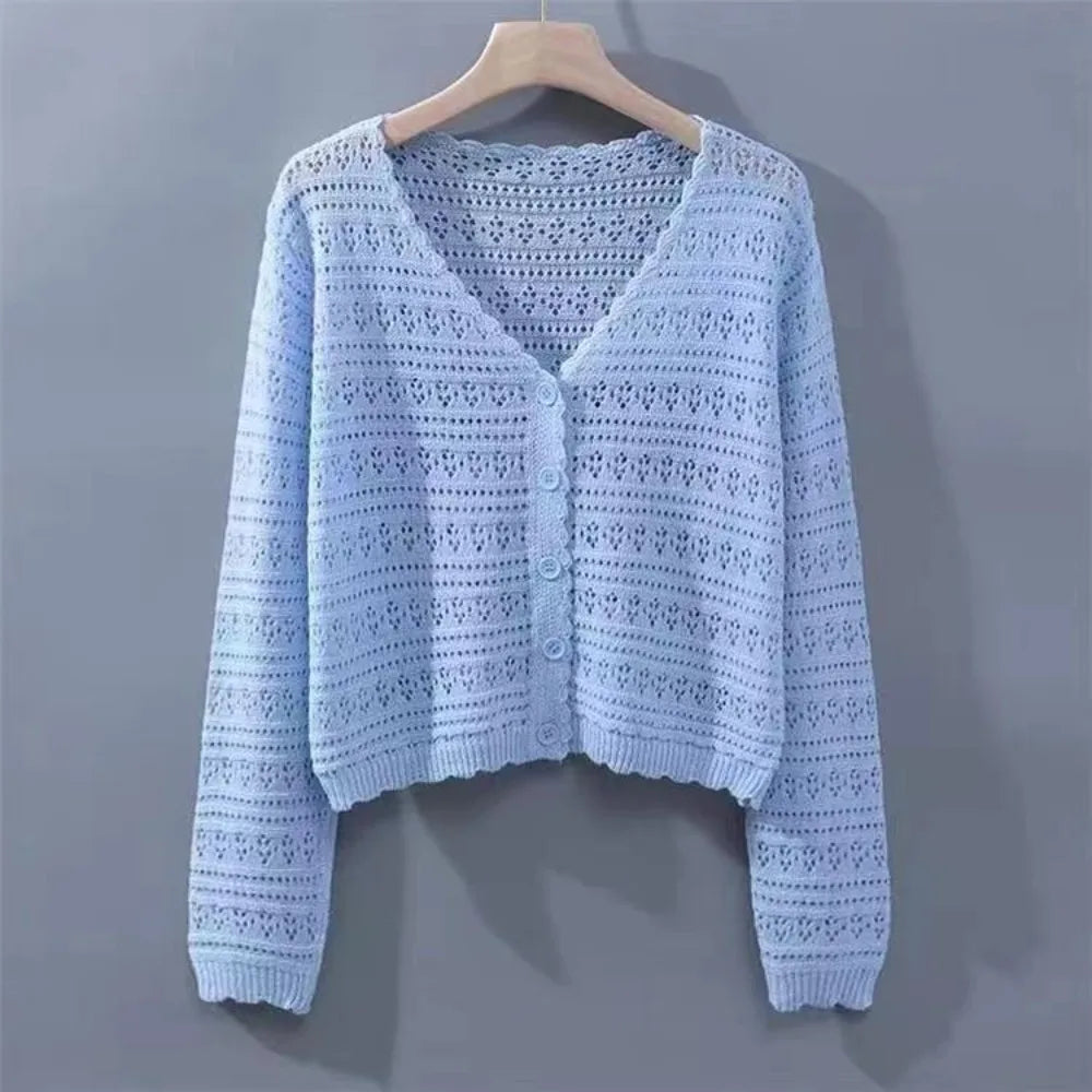 Women's Hollow Knit V-Neck Cardigan | Casual Summer Top