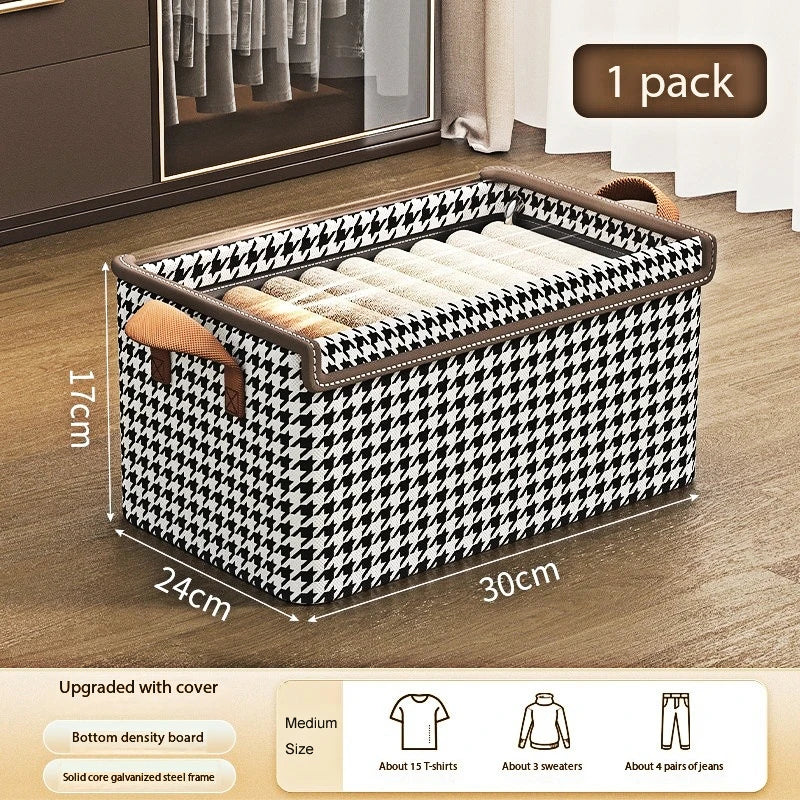 Foldable Clothes Storage Box with Dust Cover & Handle