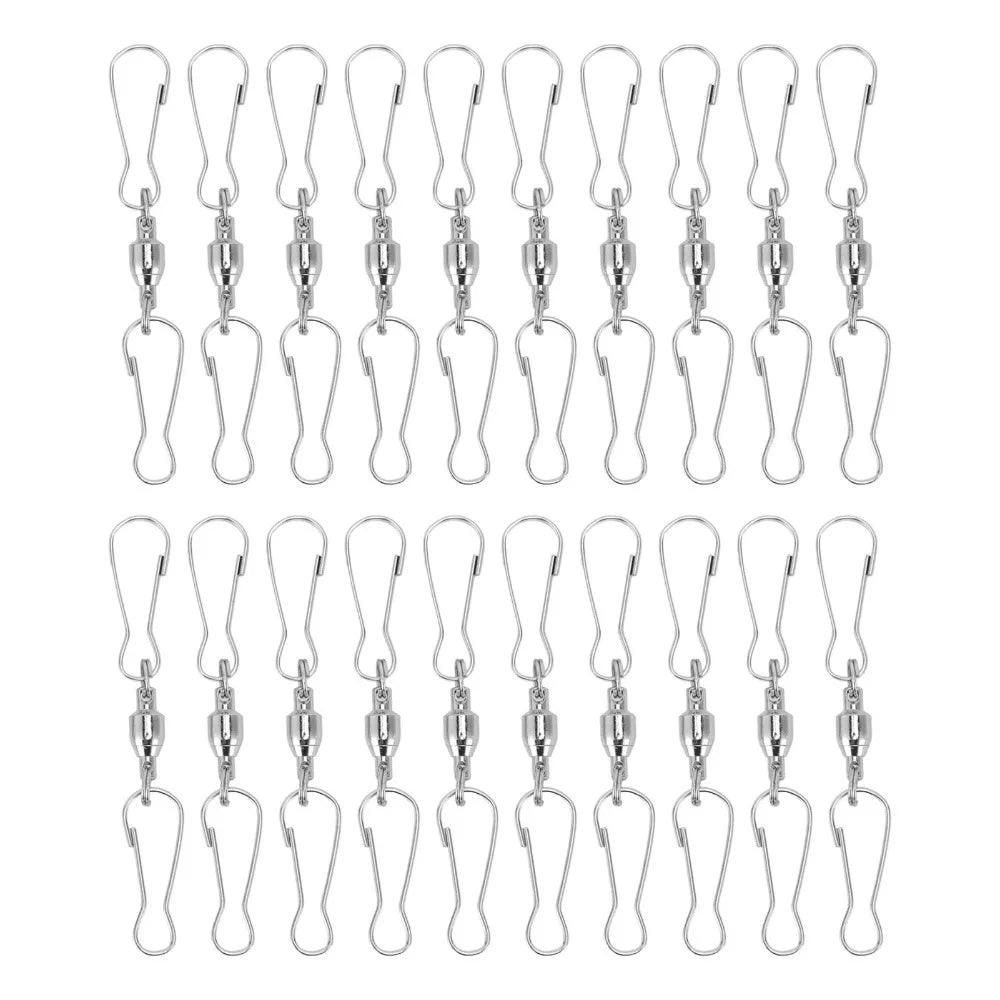 20-Pack Stainless Steel Windsock Clips | 70mm 360° Rotation Hooks
