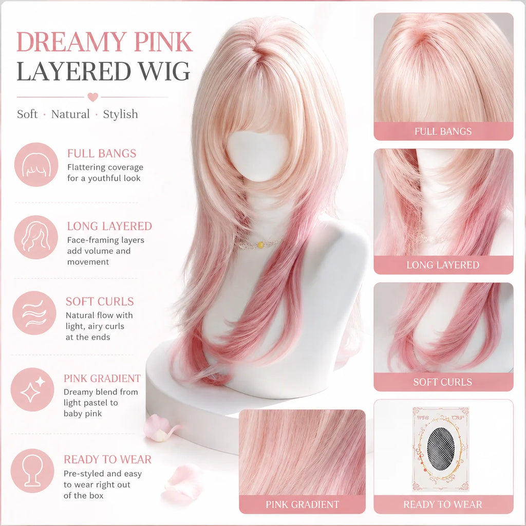 Sakura Pink Jellyfish Wave Wig – Full Headpiece for Women