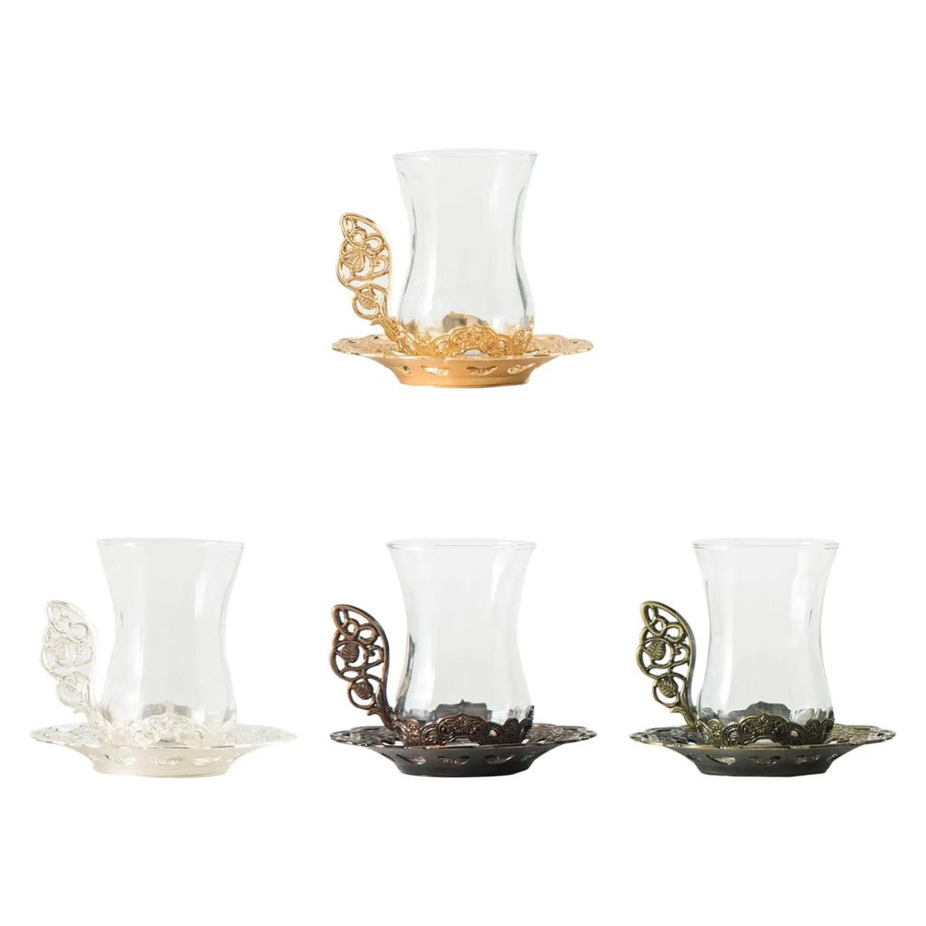 Flower Glass Tea Cup Set with Golden Saucer & Spoon