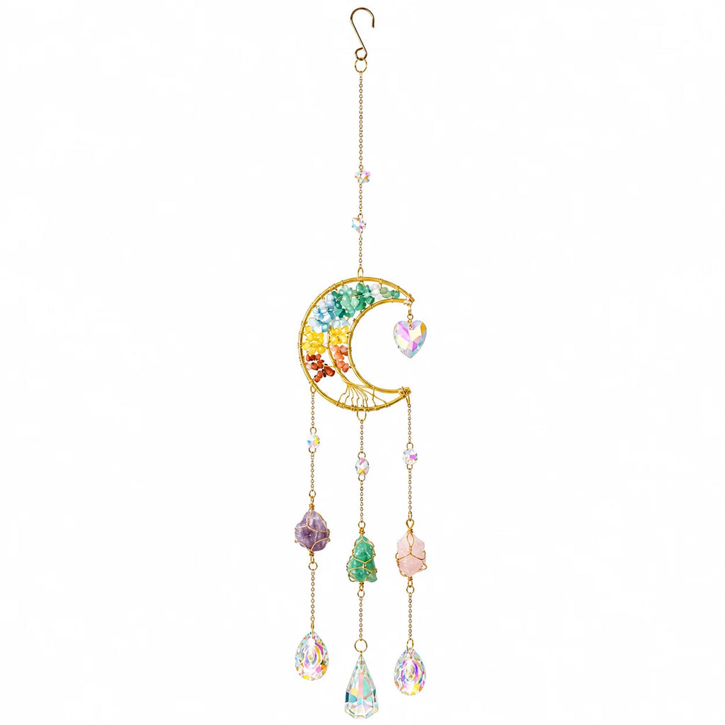 Moon Crystal Suncatcher Window Hanging – Rainbow Prism Pendant