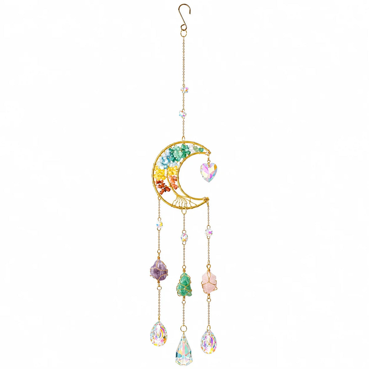 Moon Crystal Suncatcher Window Hanging – Rainbow Prism Pendant
