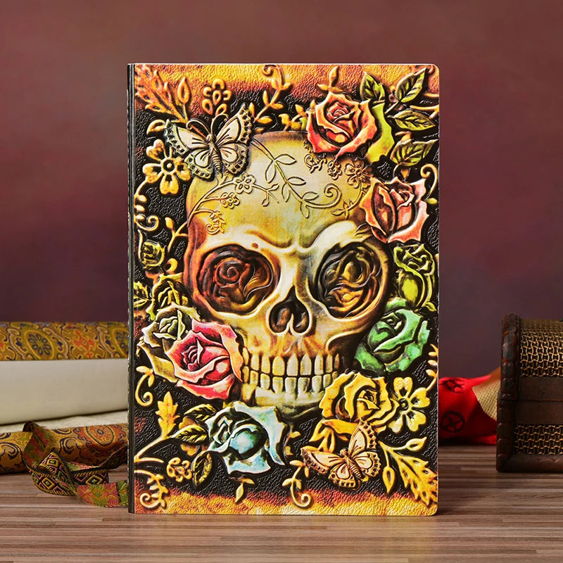 Skull Flower Embossed PU Leather A5 Notebook – Planner & Diary