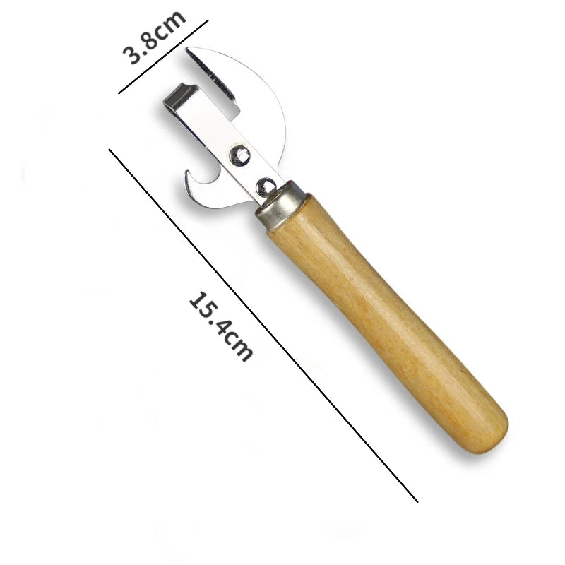 Wooden Handle Stainless Steel Manual Can & Bottle Opener