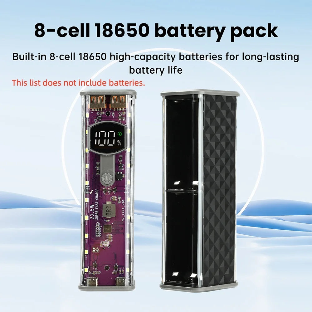 22.5W Mecha Power Bank Case 8x18650 Dual USB-C DIY Kit