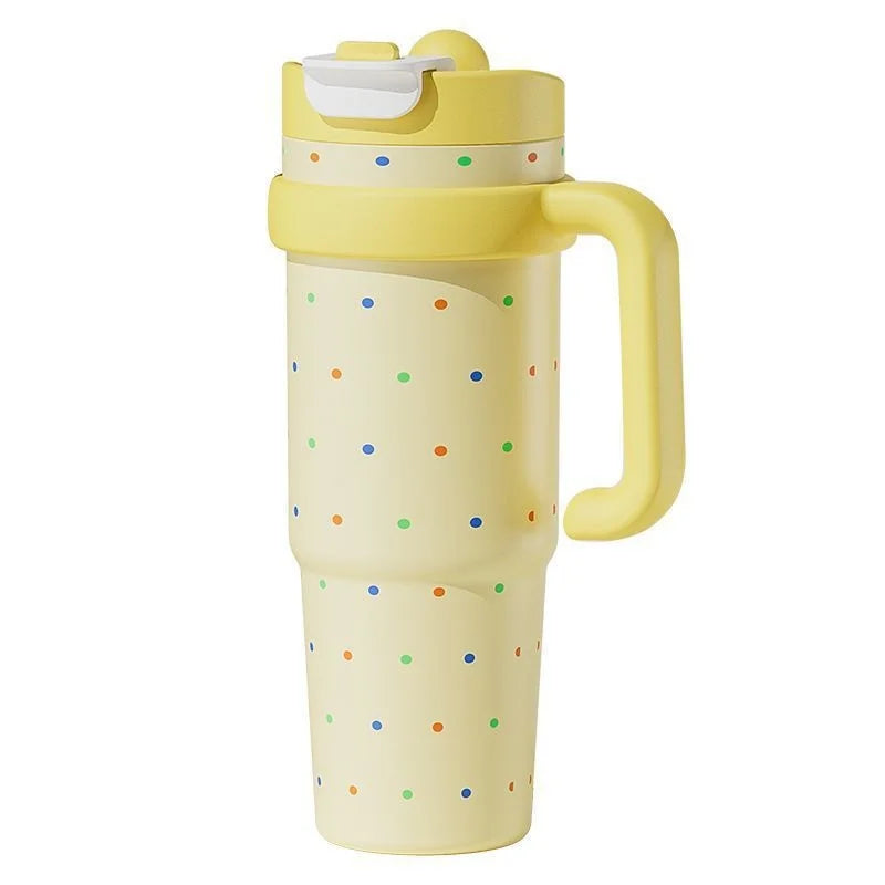 1000ml Stainless Steel Thermos Cup with Handle & Straw