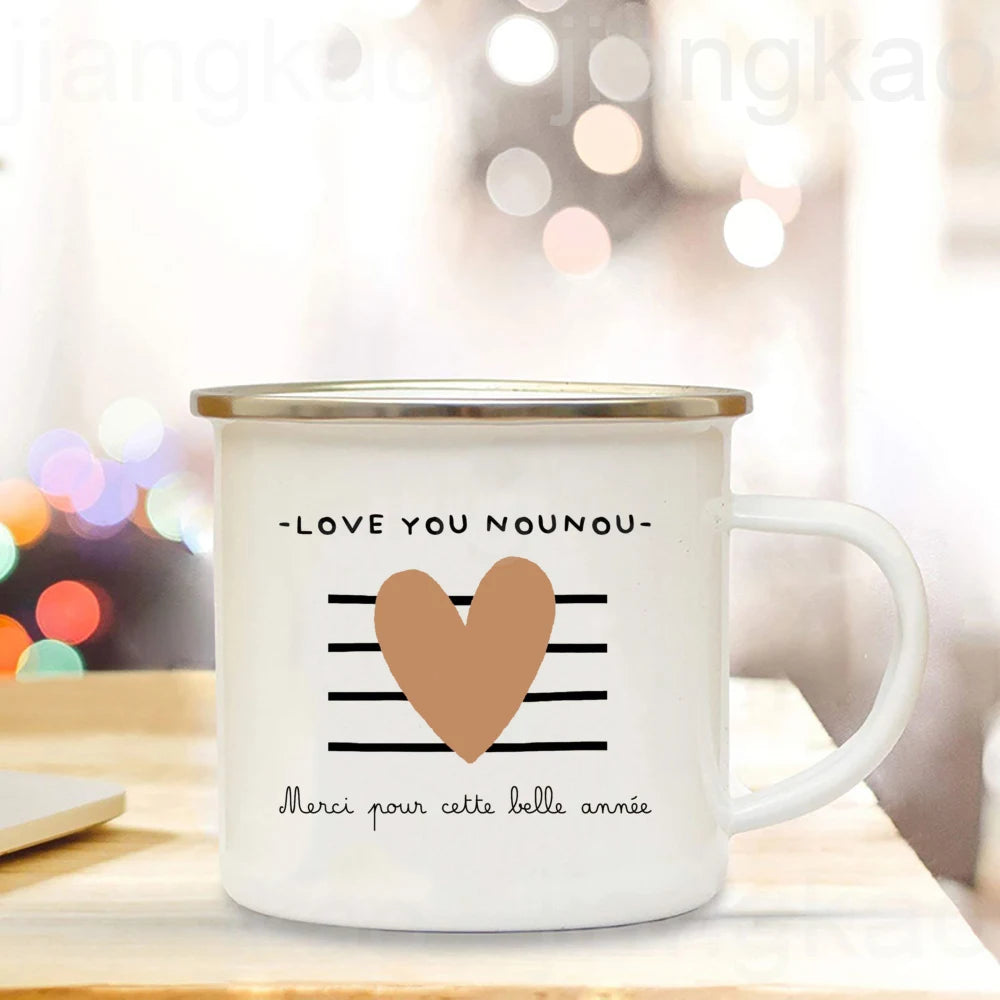 Thank You Nanny Enamel Mug – Printed Coffee Cup Gift for Nounou
