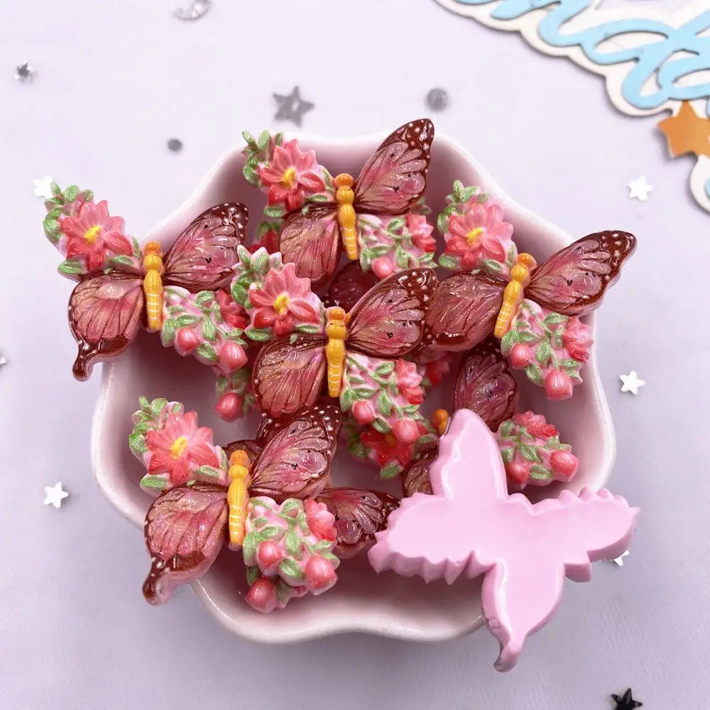 10-Pack Glitter Flower Butterfly Flatback Rhinestone Appliqués