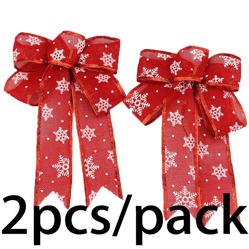 Linen Ribbon Bow Christmas Wreath & Tree Decoration – 2-Pack