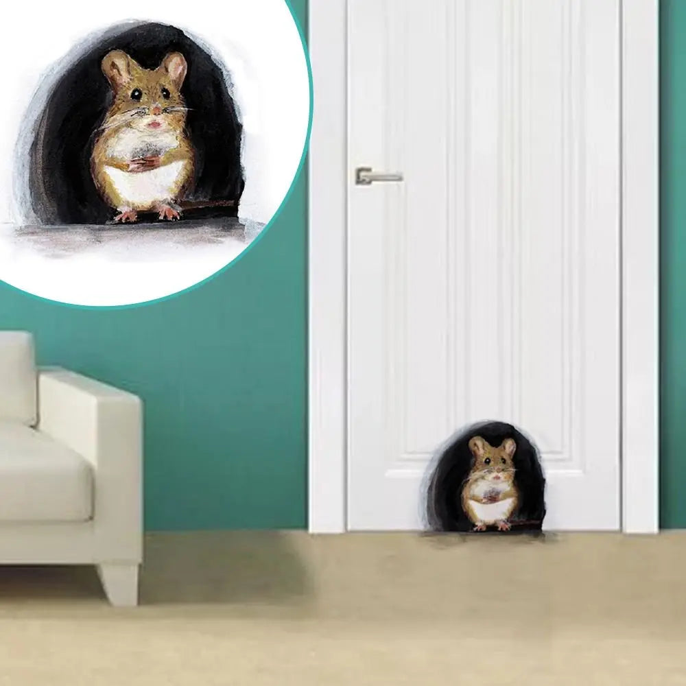 Cartoon Mouse Hole Wall Sticker – 3D PVC Decal for Kids