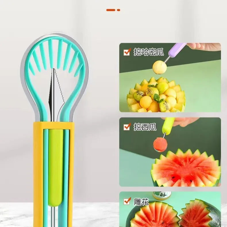 3-in-1 Stainless Steel Watermelon Cutter, Baller & Carving Tool
