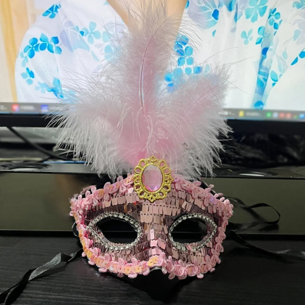 Princess Feather Venetian Masquerade Half Face Mask