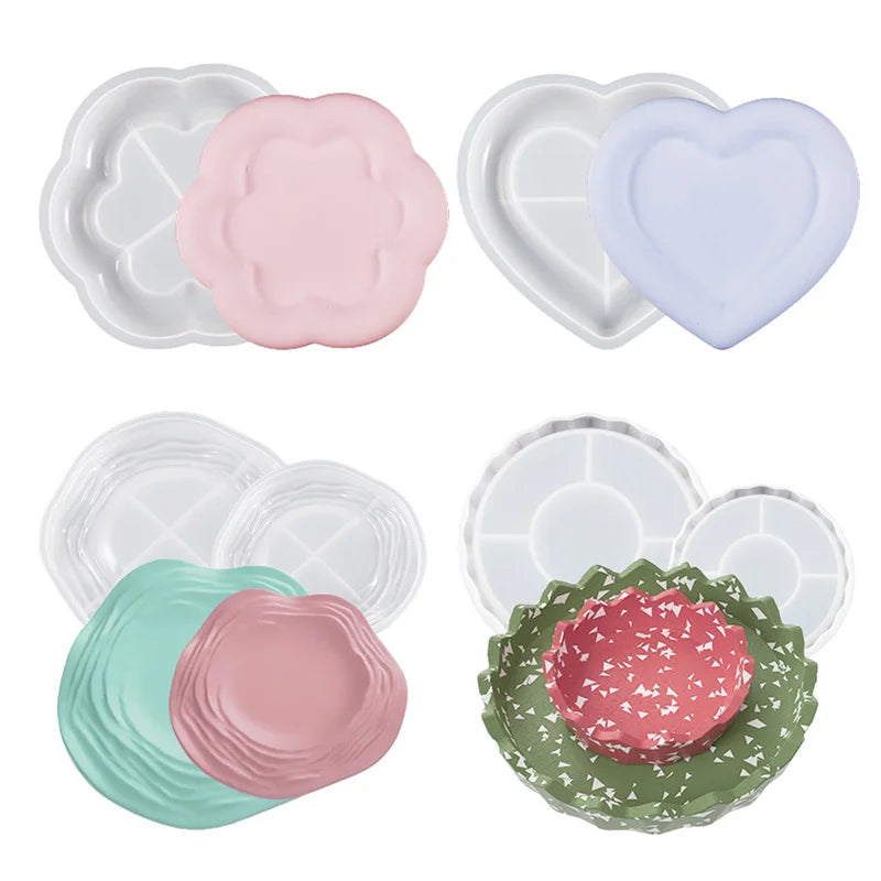 Silicone Mold DIY Resin Plaster Candle Tray – Flower Heart Shape