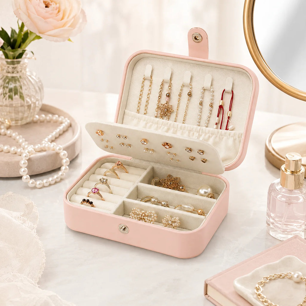 Mini PU Leather Travel Jewelry Box – Multi Compartment Organizer