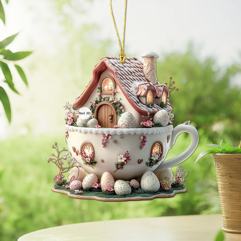 Easter Bunny Coffee Cup Acrylic Charm Pendant – Spring 2025