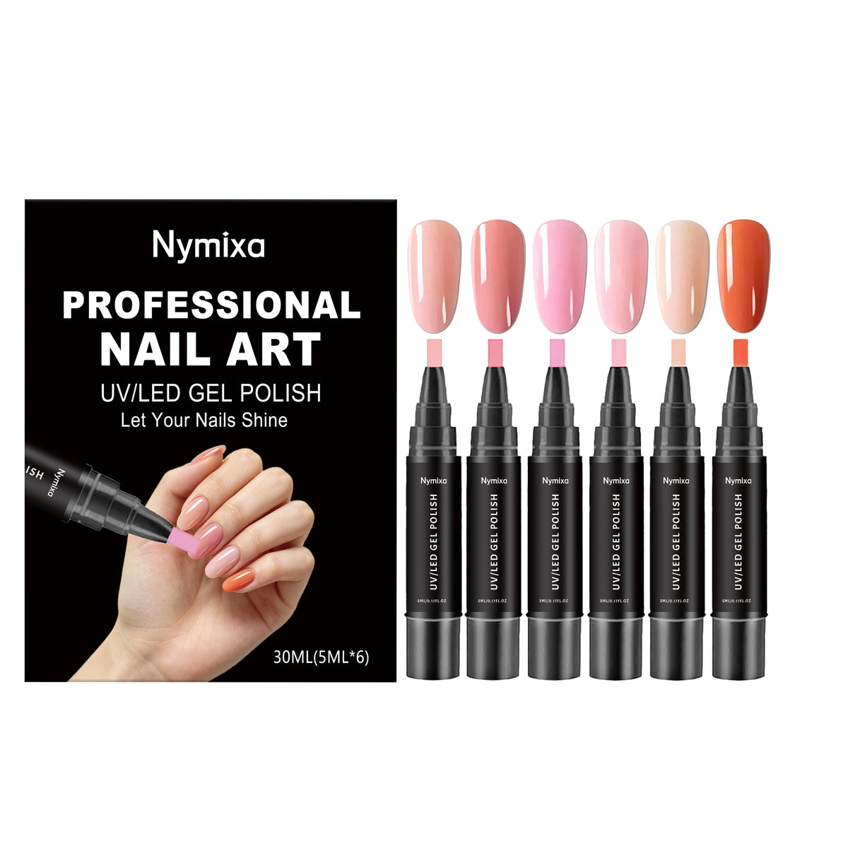 Nymixa 6-Color UV LED Nail Gel Pen Set – DIY Manicure Kit