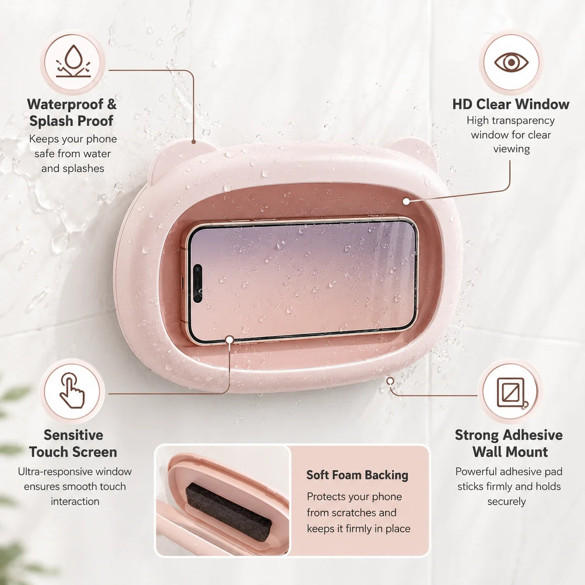Waterproof Shower Phone Holder – Wall Mount Touch Screen Case